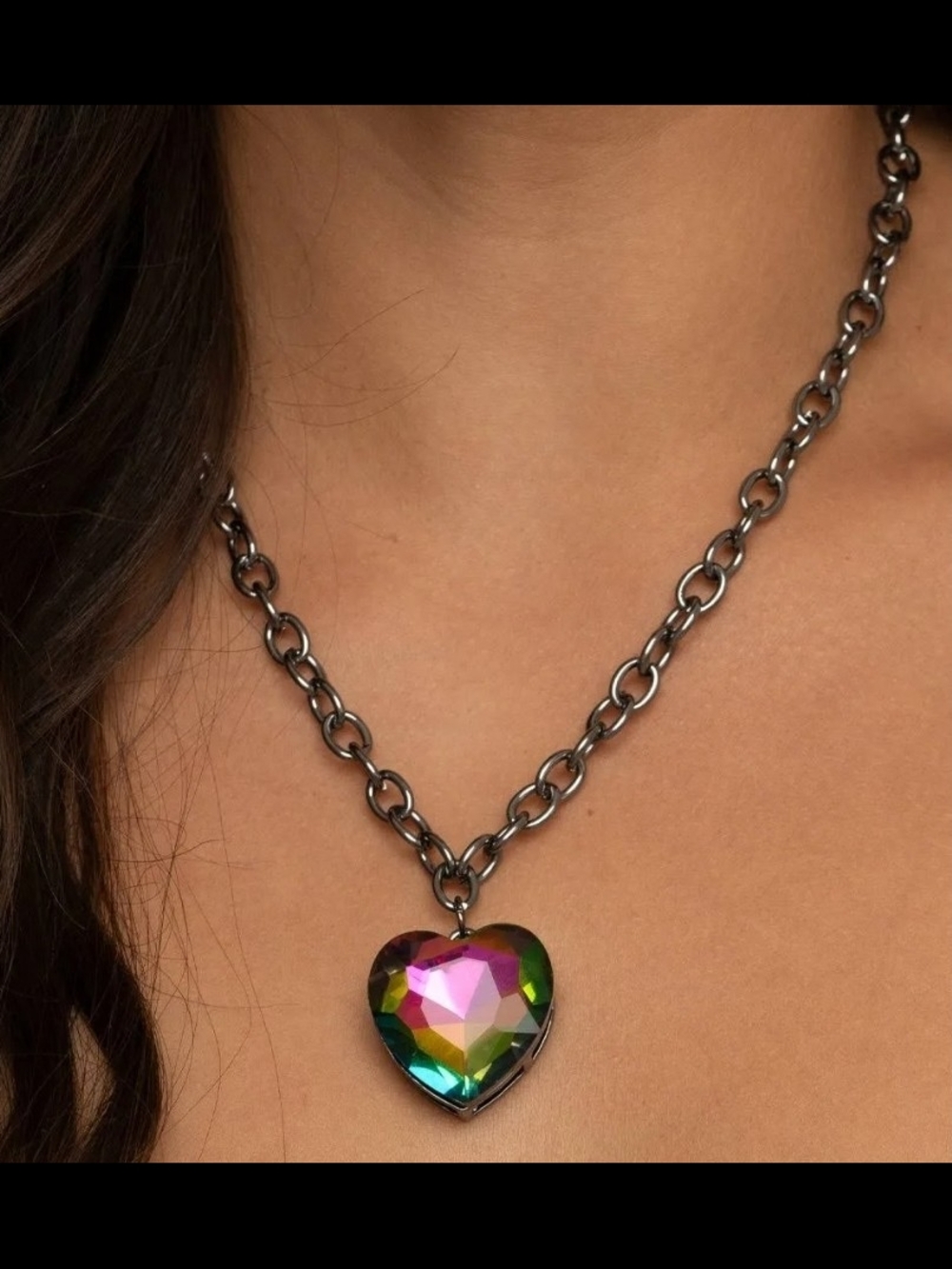 Oil Spill Multicolor Iridescent Heart Necklace